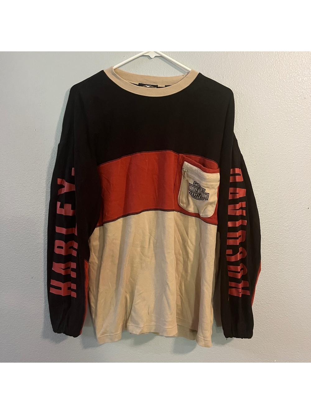 Harley Davidson MotorClothes Long Sleeve Shirt Mens M Colorblock Zip Pocket Y2K